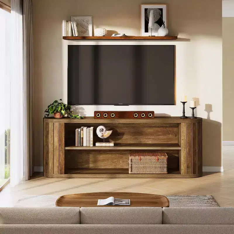 Mobile TV per TV da 55/60/65/75 pollici, mobile da soggiorno in stile rustico con ripiano a 3 livelli, consolle TV da 63" per soggiorno, camera da letto (marrone)