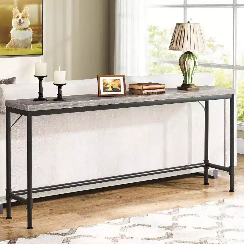 Lantine 70.9-Inch Extra Long Console Table for Entryway, Narrow Long Sofa Table Behind Couch, Rustic Grey Industrial Bar Table for Living Room