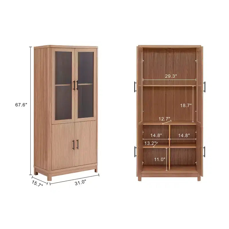 Aveline Libreria mobile con 2 ante in vetro e 6 ripiani regolabili, stile moderno metà secolo, 80 cm