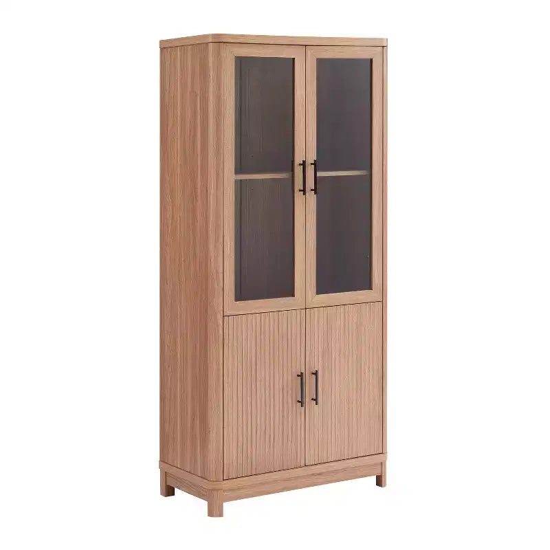 Aveline Libreria mobile con 2 ante in vetro e 6 ripiani regolabili, stile moderno metà secolo, 80 cm