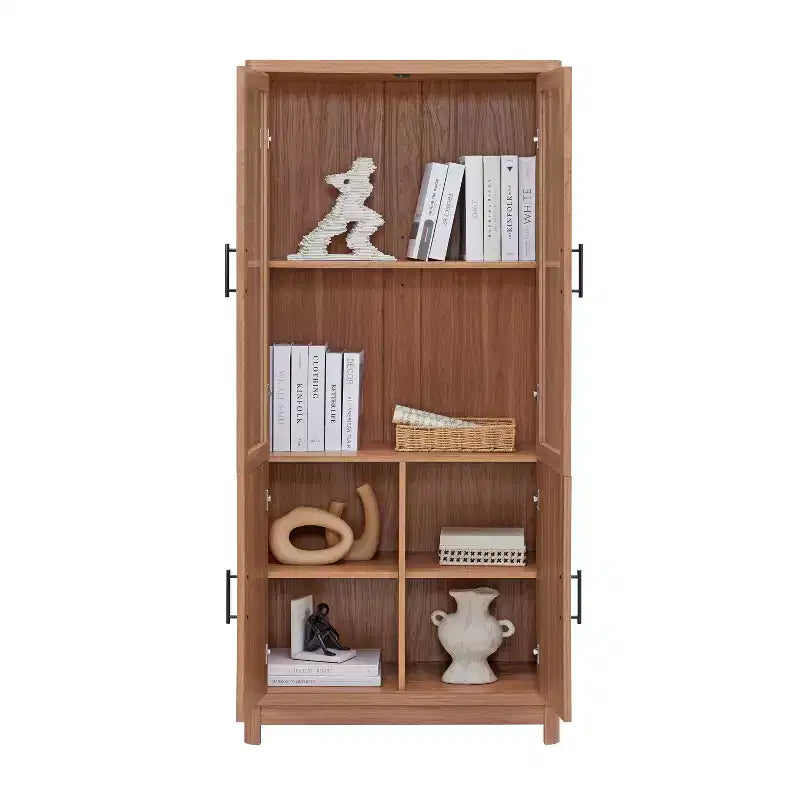 Aveline Libreria mobile con 2 ante in vetro e 6 ripiani regolabili, stile moderno metà secolo, 80 cm
