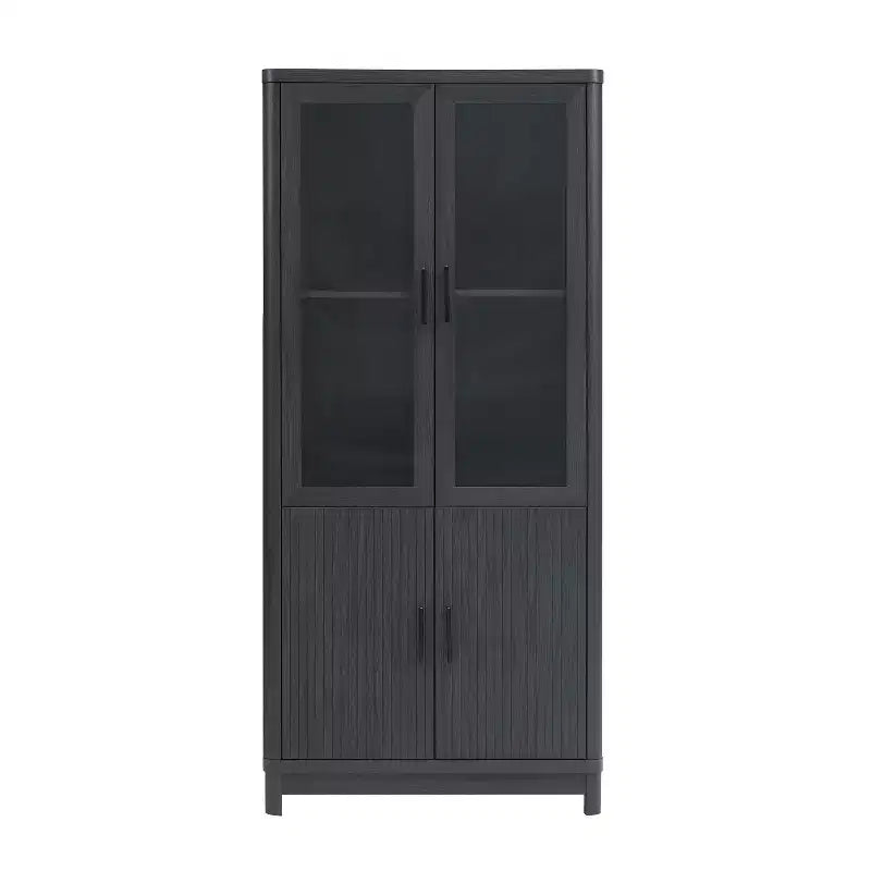 Aveline Libreria mobile con 2 ante in vetro e 6 ripiani regolabili, stile moderno metà secolo, 80 cm