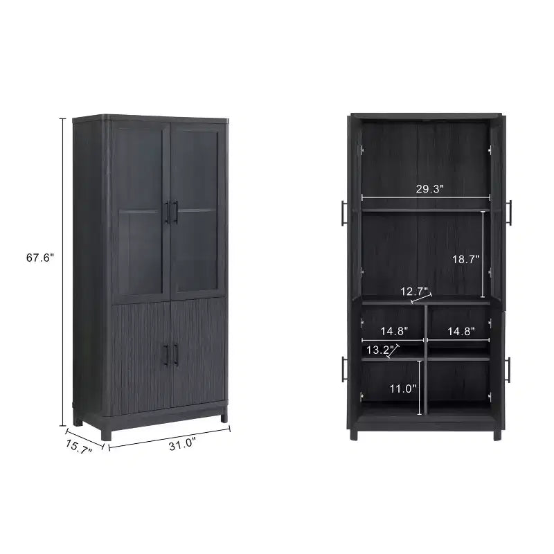 Aveline Libreria mobile con 2 ante in vetro e 6 ripiani regolabili, stile moderno metà secolo, 80 cm