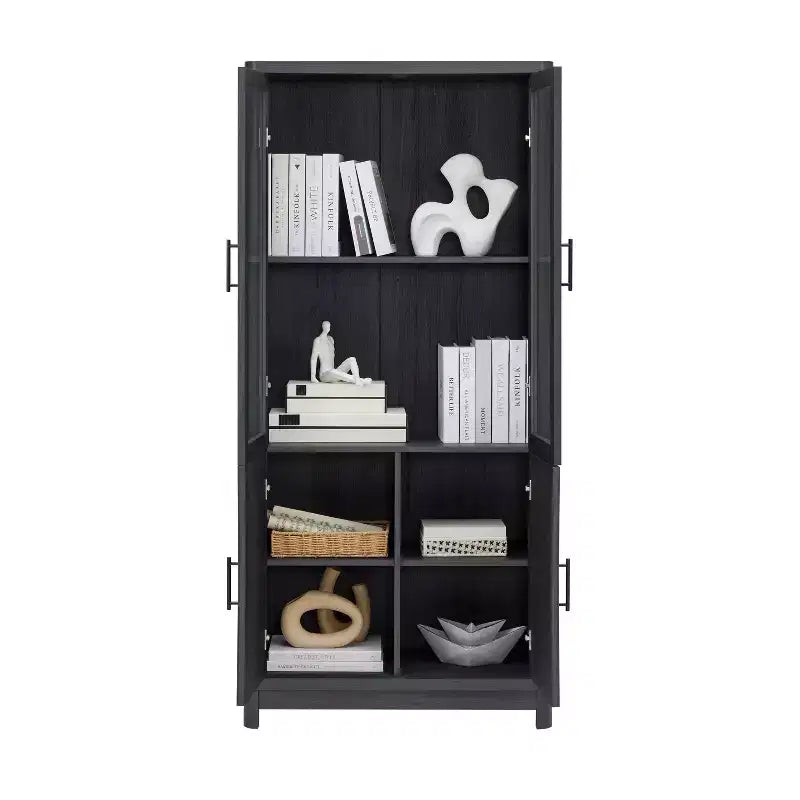 Aveline Libreria mobile con 2 ante in vetro e 6 ripiani regolabili, stile moderno metà secolo, 80 cm