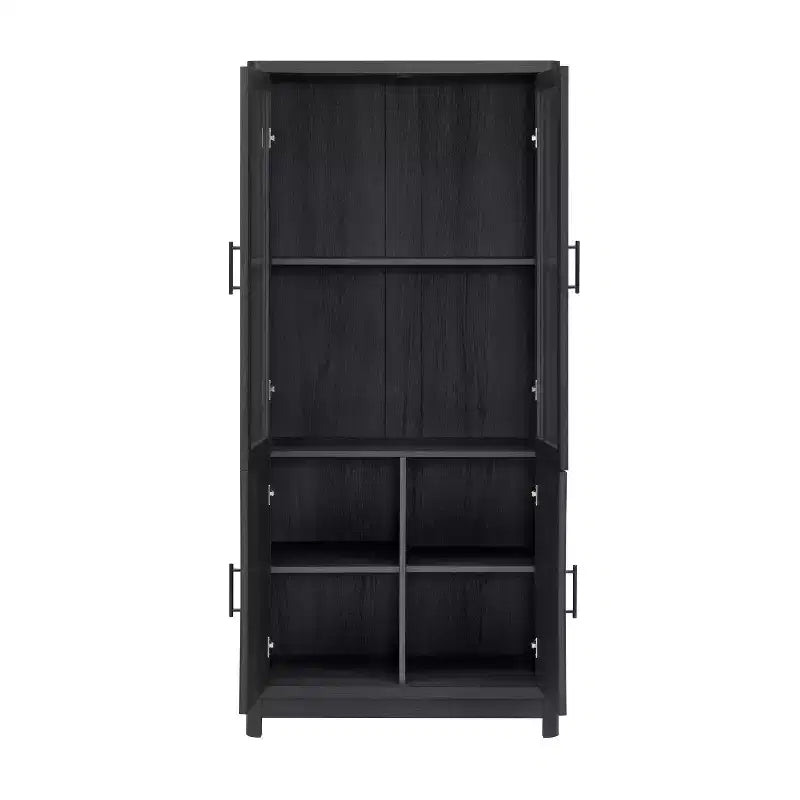 Aveline Libreria mobile con 2 ante in vetro e 6 ripiani regolabili, stile moderno metà secolo, 80 cm