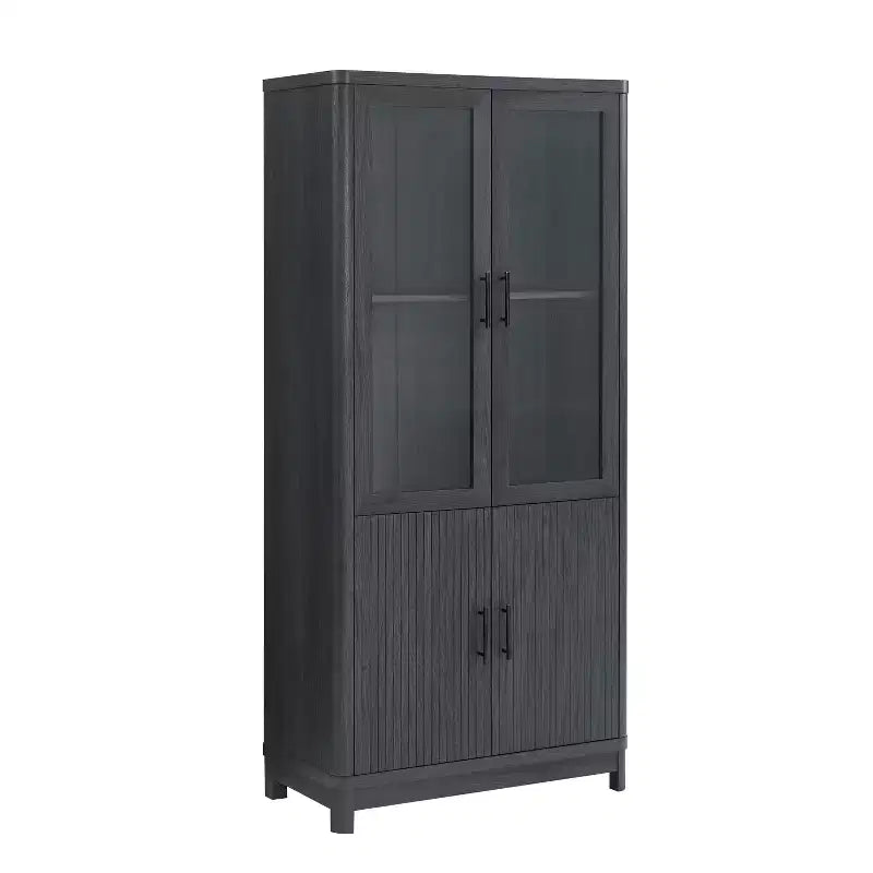 Aveline Libreria mobile con 2 ante in vetro e 6 ripiani regolabili, stile moderno metà secolo, 80 cm