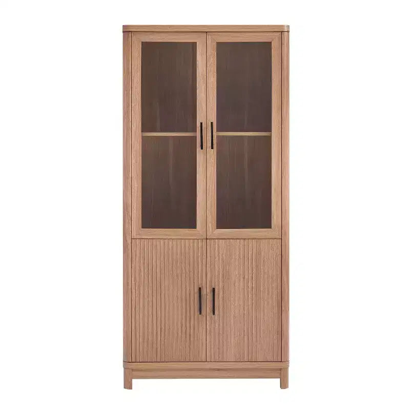 Aveline Libreria mobile con 2 ante in vetro e 6 ripiani regolabili, stile moderno metà secolo, 80 cm