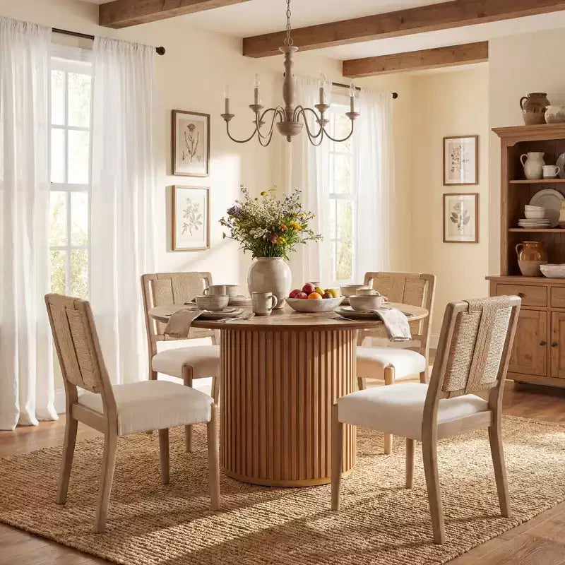 Set da pranzo rotondo Seema Modern a 5 pezzi con sedie imbottite in legno di gomma