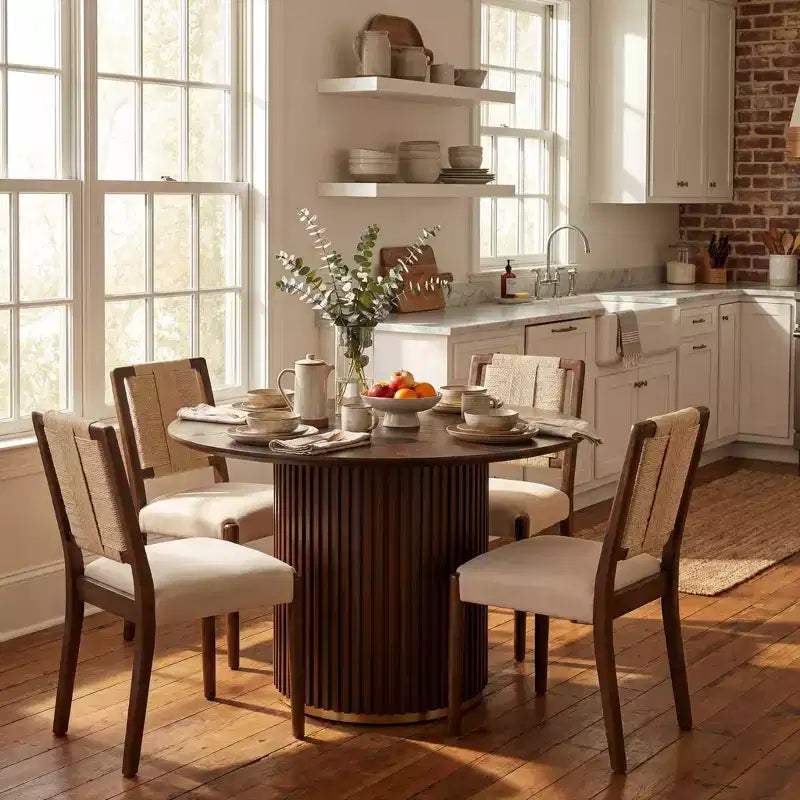 Set da pranzo rotondo Seema Modern a 5 pezzi con sedie imbottite in legno di gomma