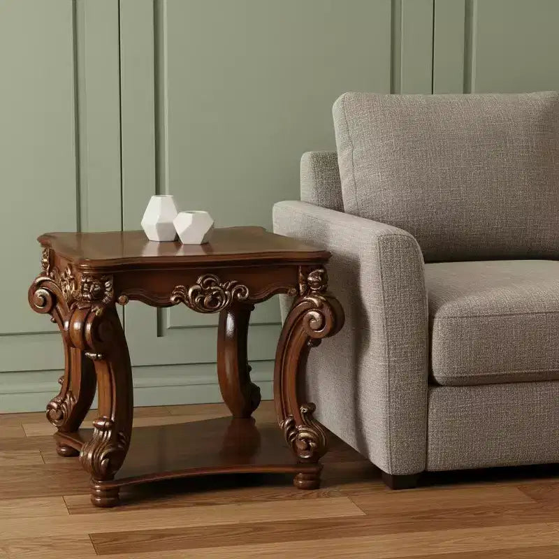 Tavolino quadrato 26 Cherry in legno massello e legno prodotto con ripiano