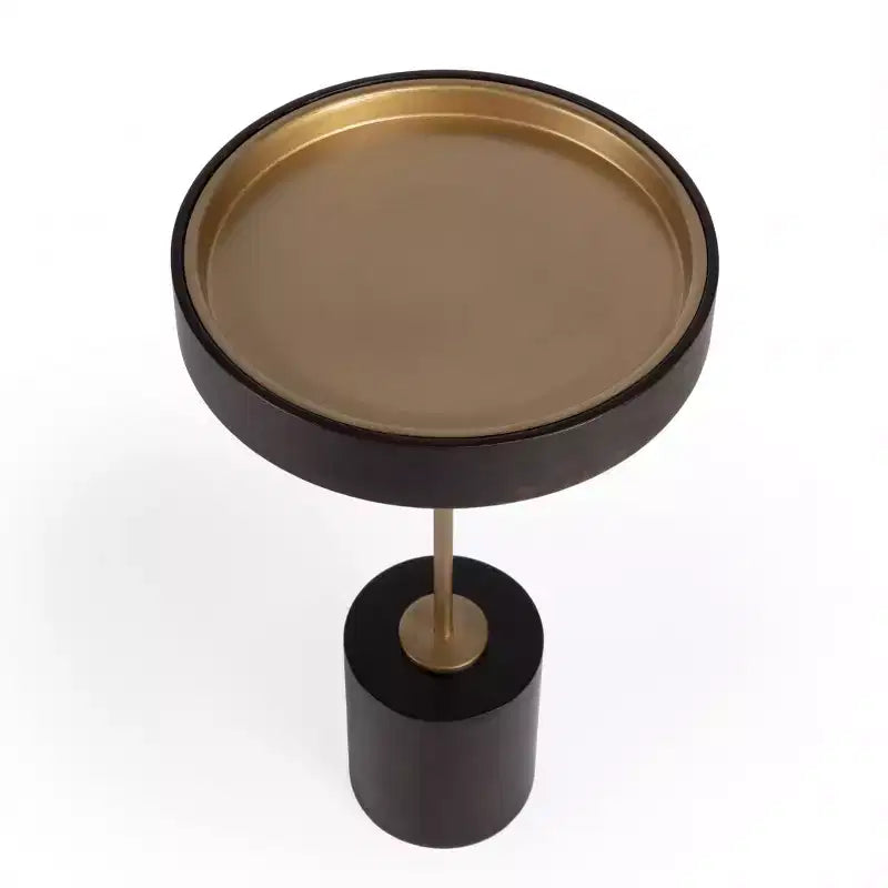 22 Tavolino rotondo in legno massello nero e oro rosa