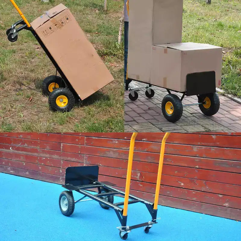 Carrello Piattaforma Industriale 2-in-1, Carrello Pesante con Manico Telescopico e Ruote Girevoli Bloccabili per Magazzino e Traslochi