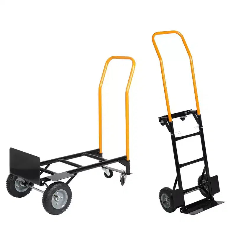 Carrello Piattaforma Industriale 2-in-1, Carrello Pesante con Manico Telescopico e Ruote Girevoli Bloccabili per Magazzino e Traslochi