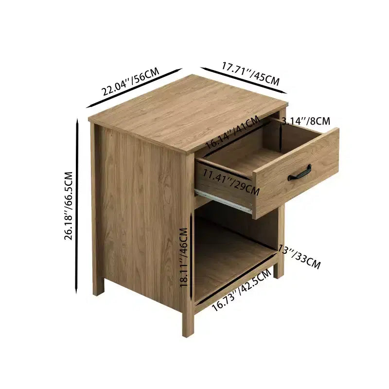 Comodino minimalista con cassetto e ripiano aperto, tavolino moderno per camera da letto o soggiorno