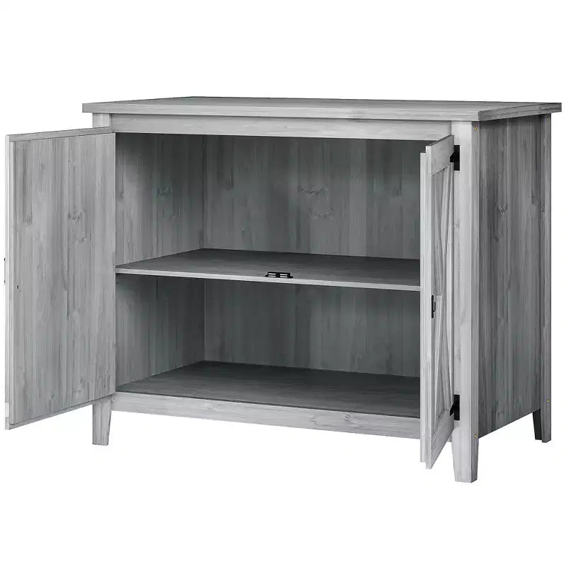 Mobile Contenitore da Esterno in Legno, Casetta da Giardino, Casetta per Attrezzi con Ripiani e Doppie Porte, Grigio Chiaro