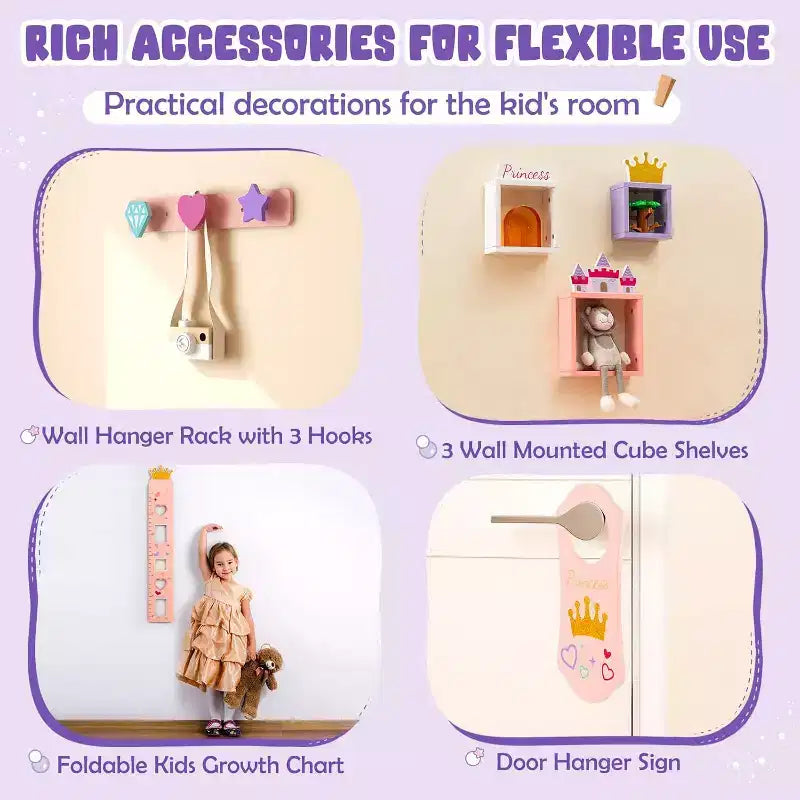 Set da Toeletta per Bambini Rosa, Castello, Tavolo e Sedia da Toeletta con Specchio e Cassetto, Gioco di Imitazione
